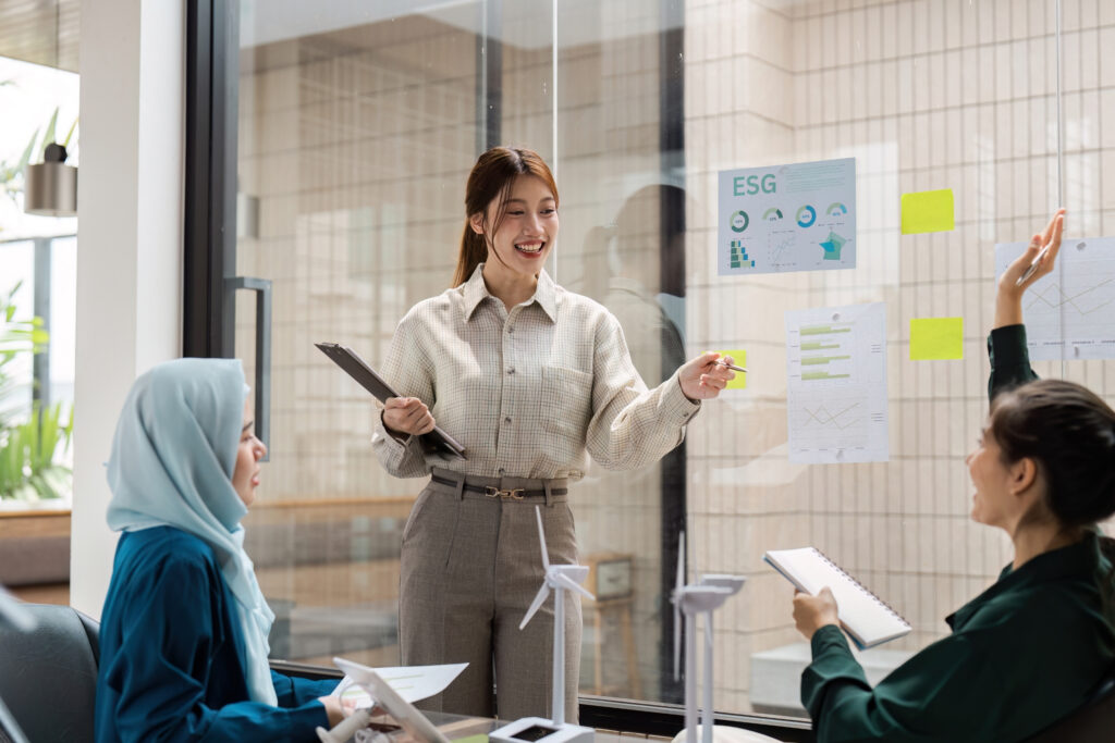 female manager discuss office moving objectives and timeline 