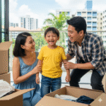 little boy happy during house moving in Singapore